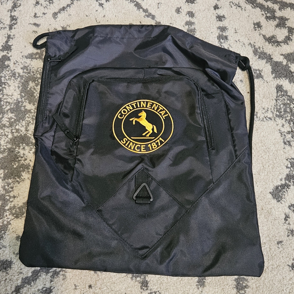 Continental Tire Black Draw String Backpack with Multiple Pockets and Logo